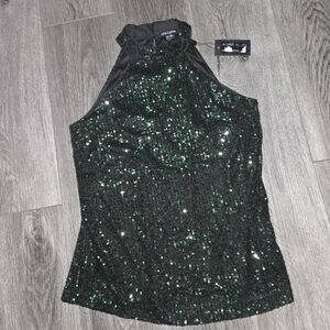 NWT Womens Cable & Gauge Emerald Sequin Halter Blouse, Size Small